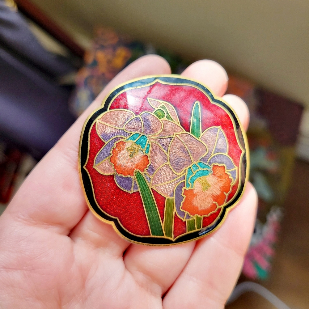 Vintage Floral Cloisonne Belt Buckle Clip
